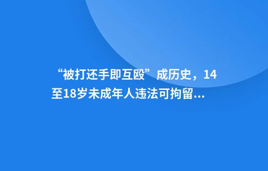 “被打还手即互殴”成历史,14至18岁未成年人违法可拘留,新规来了
