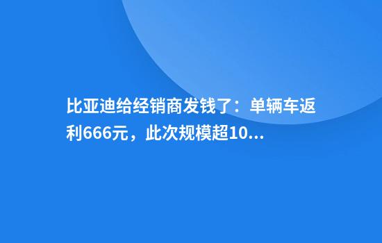 比亚迪给经销商发钱了:单辆车返利666元,此次规模超10亿元