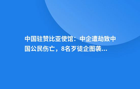 中国驻赞比亚使馆:中企遭劫致中国公民伤亡,8名歹徒企图袭警被击毙