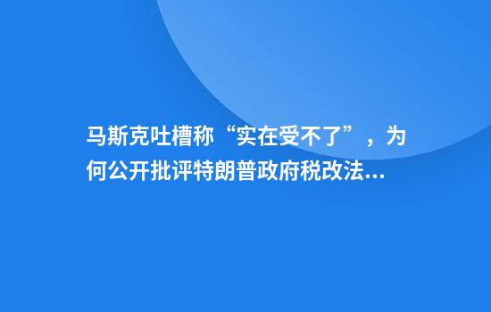 马斯克吐槽称“实在受不了”,为何公开批评特朗普政府税改法案?