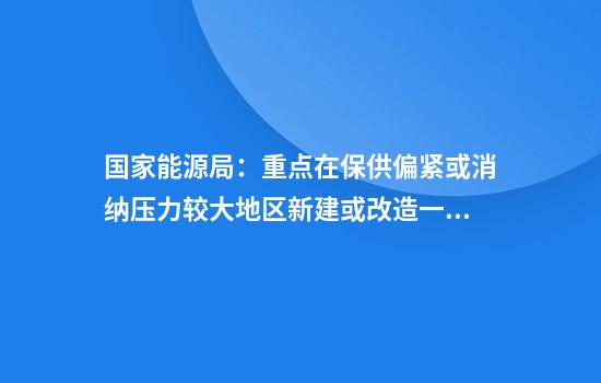 国家能源局:重点在保供偏紧或消纳压力较大地区新建或改造一批新能源电站