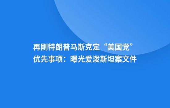 再刚特朗普马斯克定“美国党”优先事项:曝光爱泼斯坦案文件