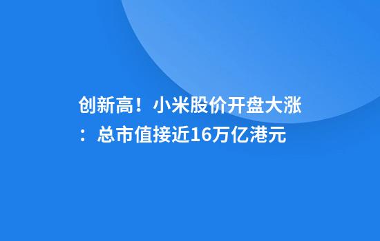 创新高!小米股价开盘大涨:总市值接近1.6万亿港元