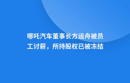 哪吒汽车董事长方运舟被员工讨薪,所持股权已被冻结