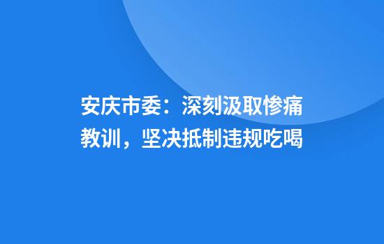 安庆市委:深刻汲取惨痛教训,坚决抵制违规吃喝