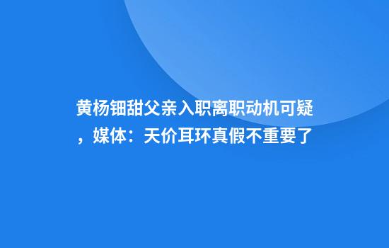 黄杨钿甜父亲入职离职动机可疑,媒体:天价耳环真假不重要了