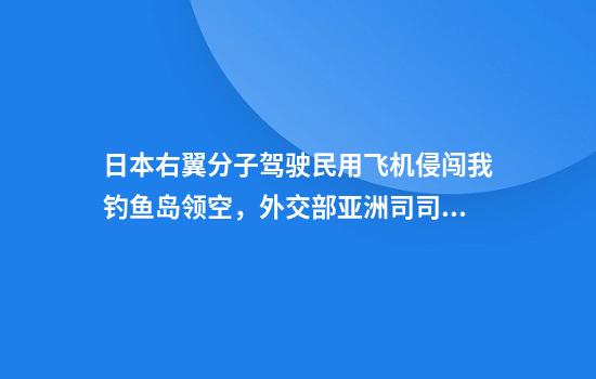 日本右翼分子驾驶民用飞机侵闯我钓鱼岛领空，外交部亚洲司司长提出严正交涉
